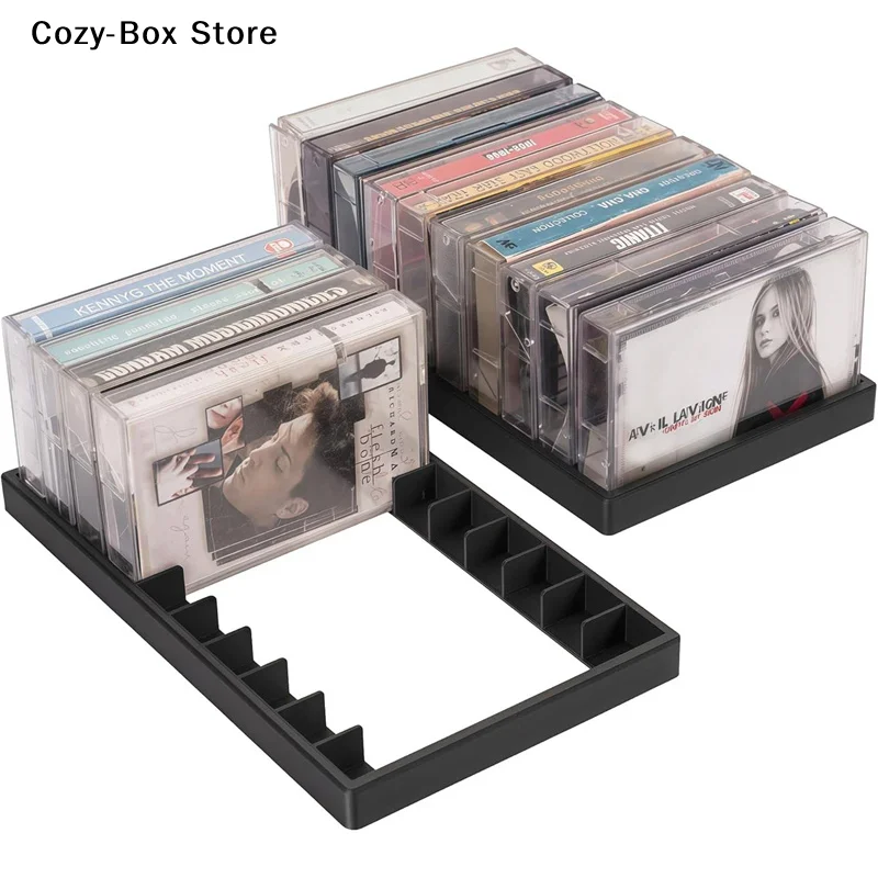 [ZY]1Pcs Black Plastic Cassette Tape Holder Box With Magnetic Closure Large Capacity Compact Organizer Stores Up To 10 Tapes[ZY]