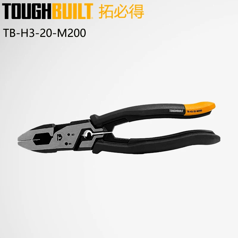 TOUGHBUILT TB-H3-20-M200 Wire Stripping/Cutting Pliers Multifunctional Durable Flat Cutting Wire Pliers Hand Tool 8in