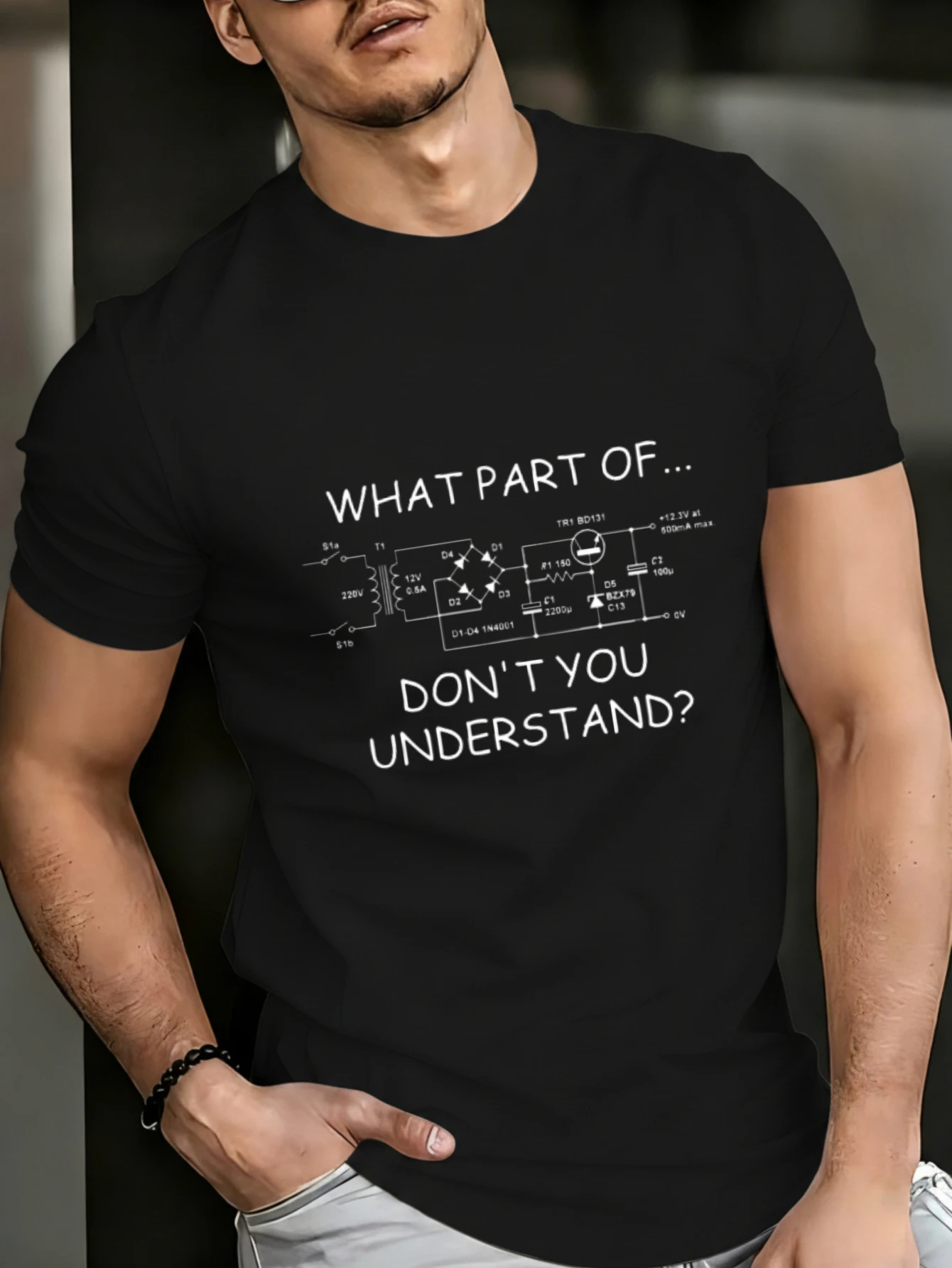 1PC JOOCAR What Part Of Don T You Understand Circuit Diagram T-shirt décontracté en coton pour toutes les saisons, col rond, extensible, respirant, manches courtes, haut streetwear à imprimé lettres tendance, choix de cadeau idéal pour les fêtes