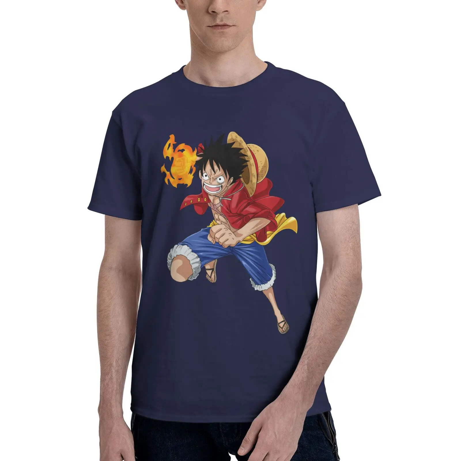 ONE Piece Luffy Cotton Man's T-SHIRT MADE IN US Q Pattern Paint Cosplay Costume Tee Top Trendy Print Short Sleeve Soft Clothes