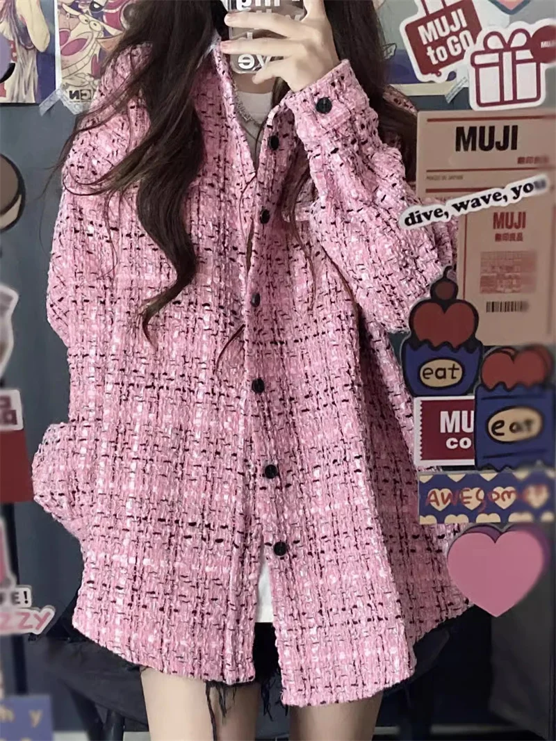 

Small Fragrant Coat for Women Spring and Autumn 2024 New Loose Hong Kong Style Design Feel Versatile Checkered Jacket Top Trendy