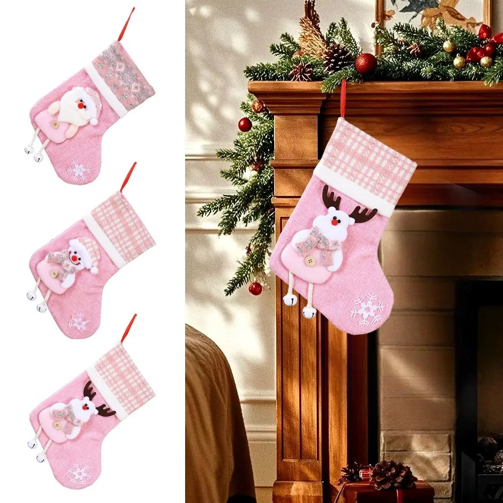 

New Large Christmas Socks Santa Claus Pink Xmas Ornaments Elk Party Supplies Favor Gift Bags Merry Christmas