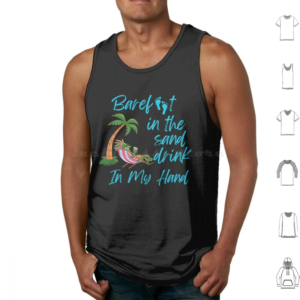 Iguana Barefoot In The Sand Drink In Hand Tank Tops Print Cotton Barefoot In The Sand Beach Relaxation Drink Iguana