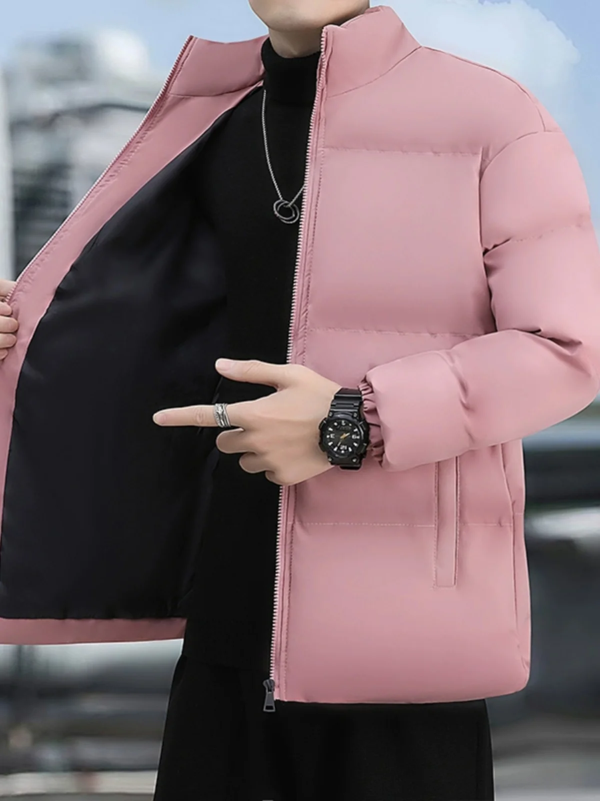 

Men's Winter Thiened Warm Stand Collar Cotton Jaet 2023 New Loose INS Sle Bread Clothes Faionable Urban Sle