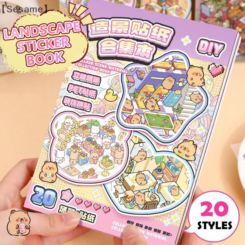 

20в1 миниатюрная пейзажная наклейка, коллекция декомпрессионных мультяшных 3D пейзажных наклеек, ПЭТ-сцена, коллаж, сделай сам, скрапбук ручной работы