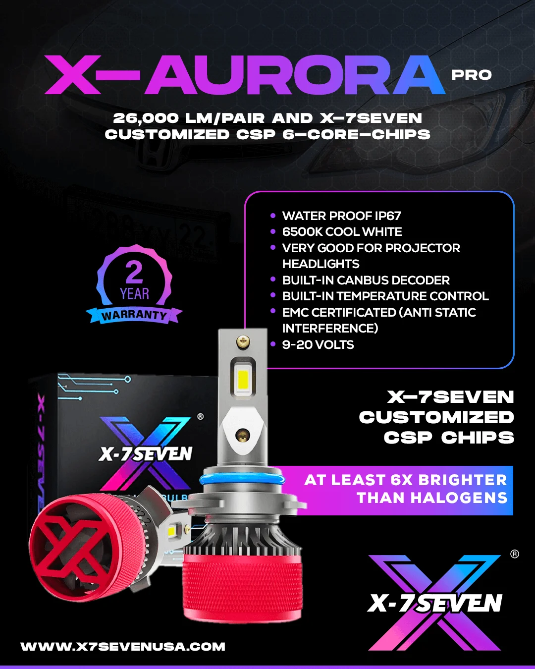 X-7SEVEN 140W 28000LM LED Headlight H4 H7 H11 9005 HB4 Canbus EMC 6500K Car Bulbs 12V Auto Lamp Hi/Lo Beam view 2