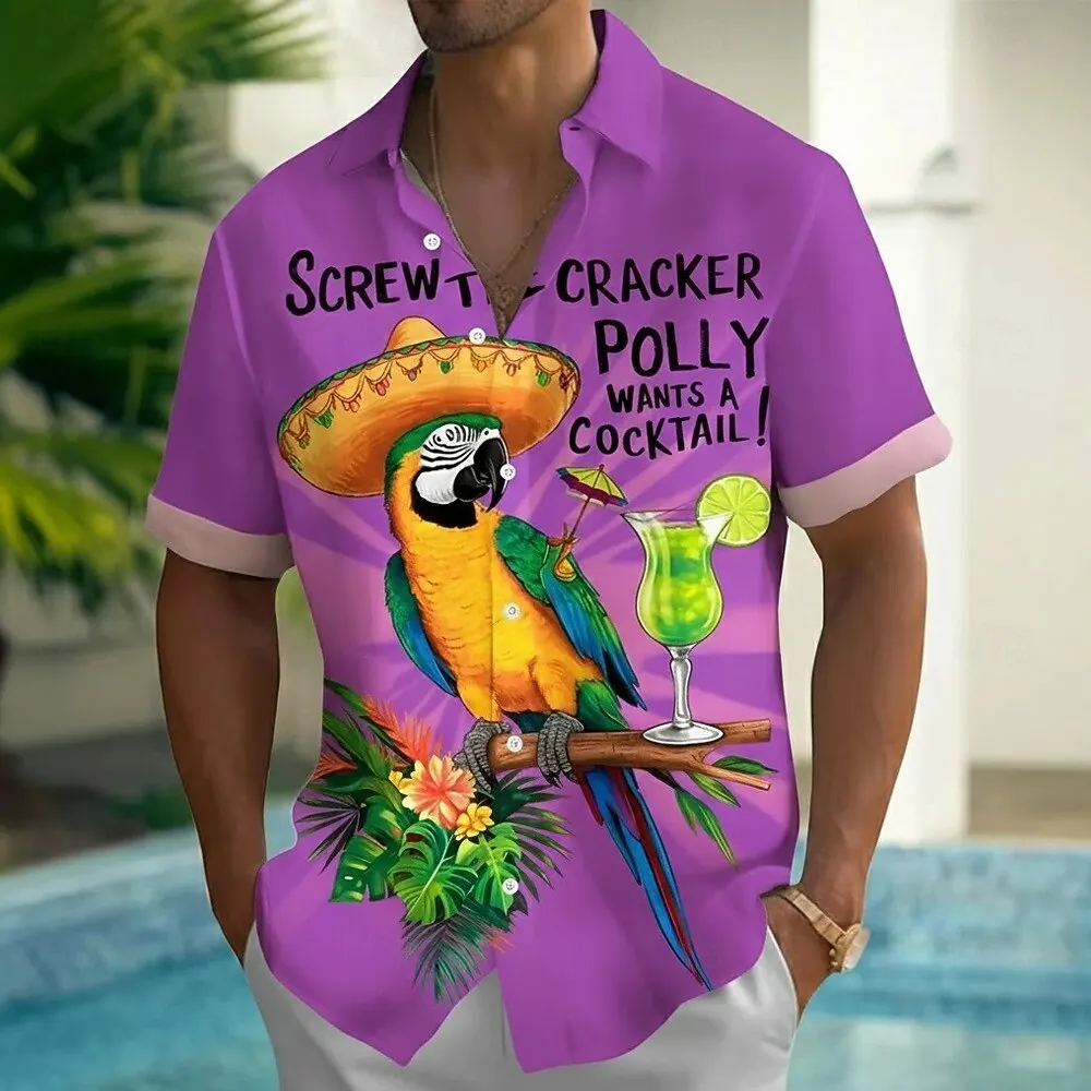 Men's Parrot Funny Slang Tropical Plants Summer Hawaiian Shirt Button Up Shirt Aloha Shirt Short Sleeve  Casual Vacation Summer