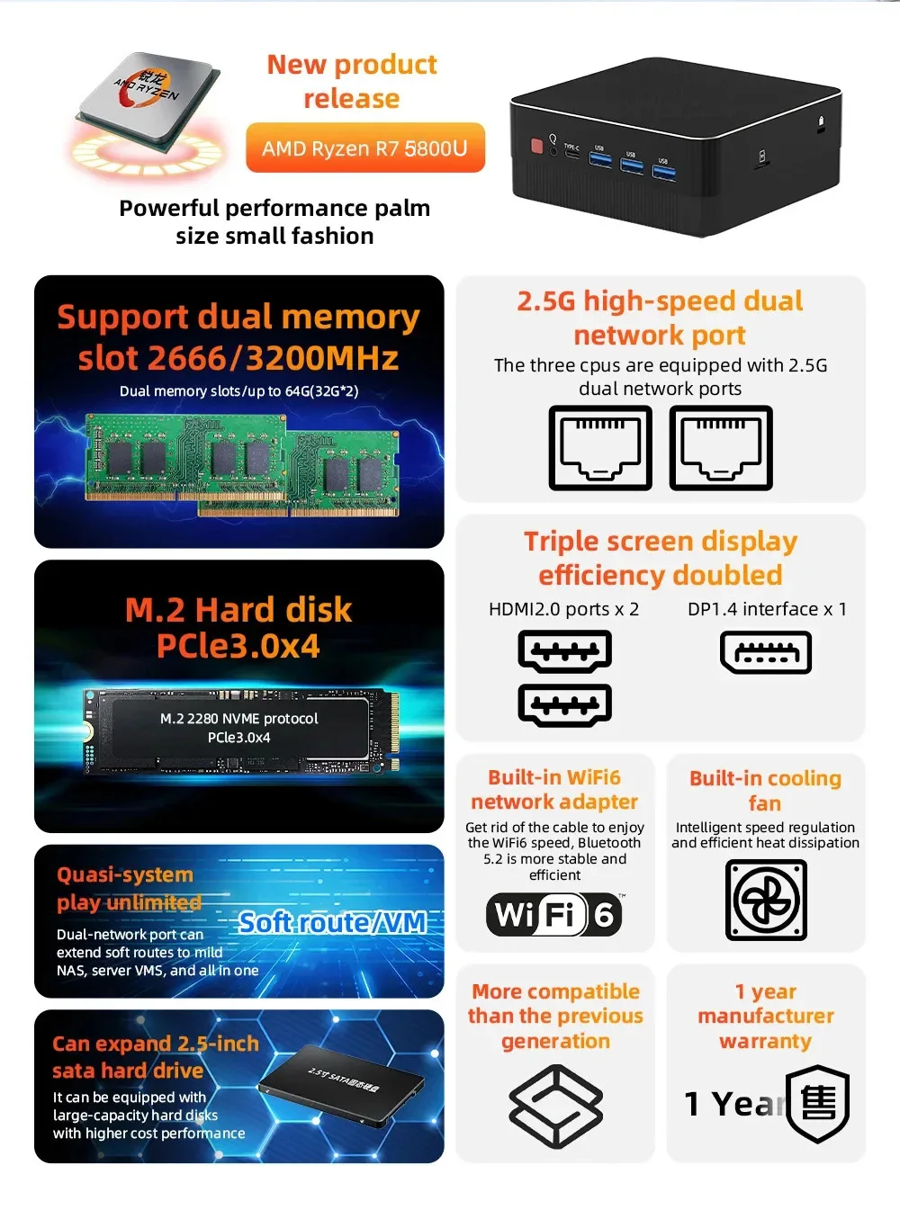 Imagem -06 - Mini pc Computador Jogos Amd Ryzen7 4500u 5500u 5700u Mini pc 32gb Ddr4 512gb 1tb Ssd Desktop Mini Computador Wifi6 Nuc Gaming pc