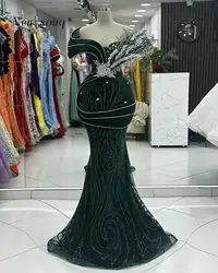 Sparkling Dark Green Long Mermaid Evening Dresses with Crystals Sleeveless Special Occasions Events Party Gowns for Ladies