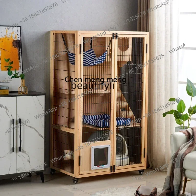 ss cn8350 ss 8350 Cat House Cat Villa Solid Wood   Cage Home Indoor   House Panoramic Glass   Room Small Apartment Cat Cabinet C