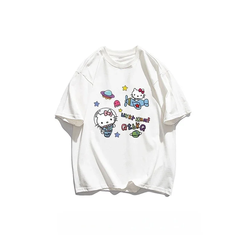 Hello Kitty Cartoon Printed Women's T-shirt Manga Casual T-shirt Outdoor Quick Drying Plus Size Loose Clothing