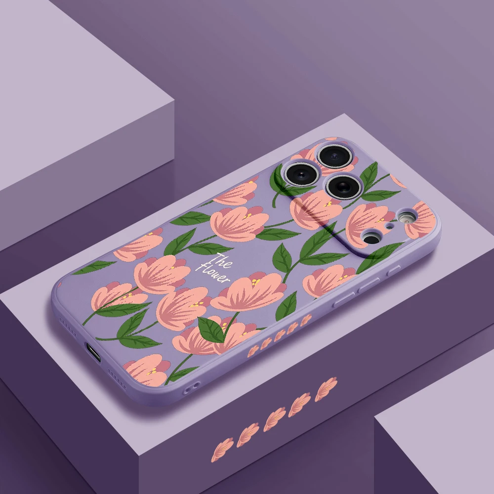 غطاء حماية من البولي يوريثان بنمط زهرة رومانسية لهاتف iPhone17 ProMax 17 Air 16 15 14 13 12 11 Pro Max XS Max7 8 Plus 16e 16 Plus