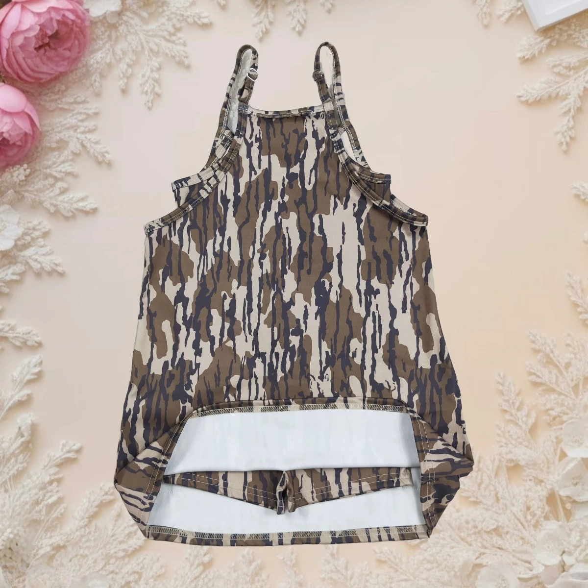 

New Cute Baby Girl Toddler Kids Athletic Yoga Sport Dress Active Wear Adjustable Strap Camo Pockets Knee Length Shorts Inside