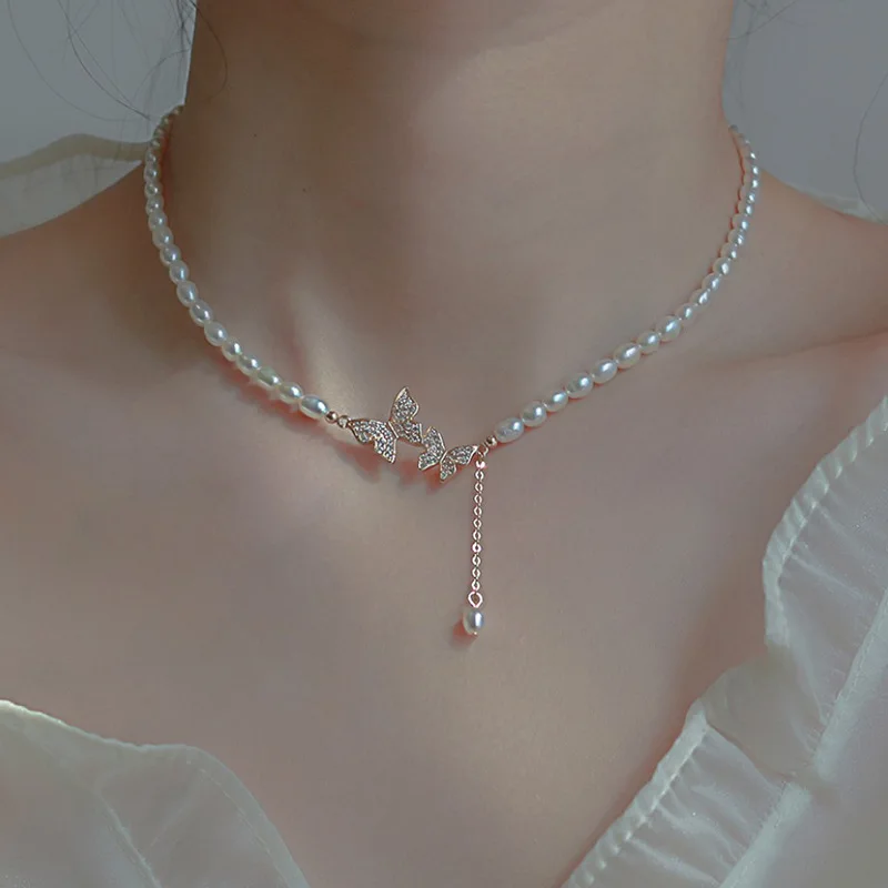 

Butterfly zircon pearl necklace