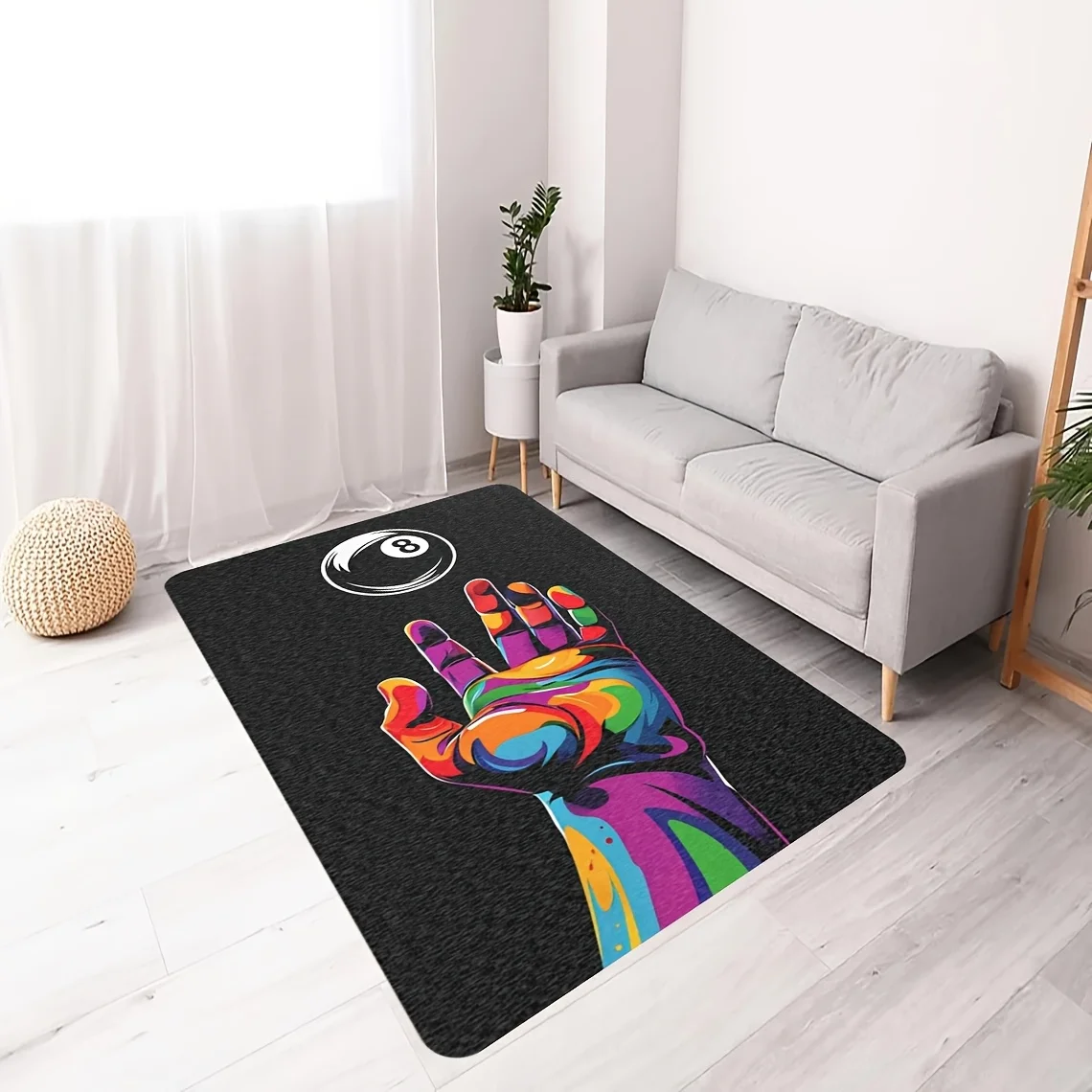 Black billiard pattern Flannel-printed floor mats are slip-resistant Suitable for living room bedroom terrace garden carpets