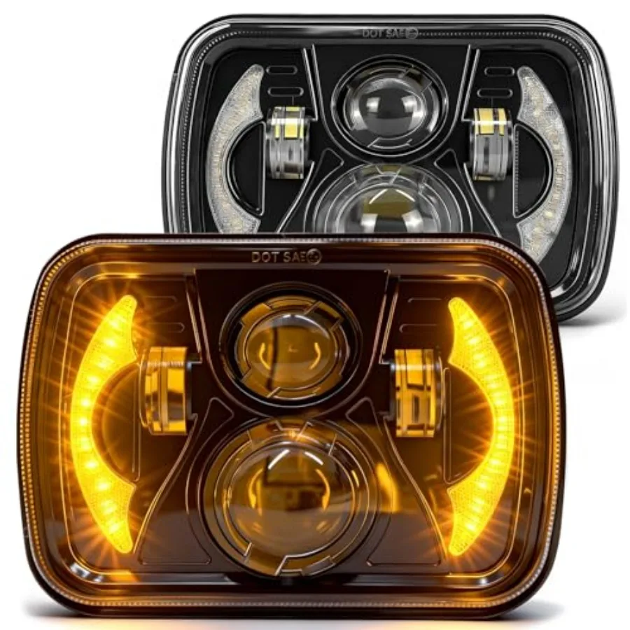 

7-дюймовая светодиодная фара для грузовиков Chevy Express, Jeep YJ XJ 5x7, двухцветная (белый/желтый), с ДХО и поворотниками, Plug and Play