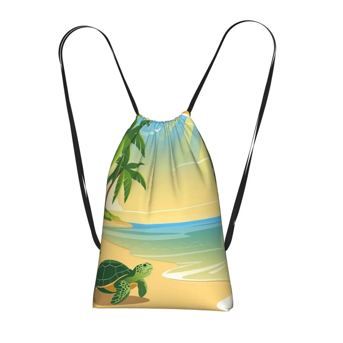 Sea Turtle On The Beach Backpacks Portable Drawstring Bags Storage Bag Book Bags for Travel Students