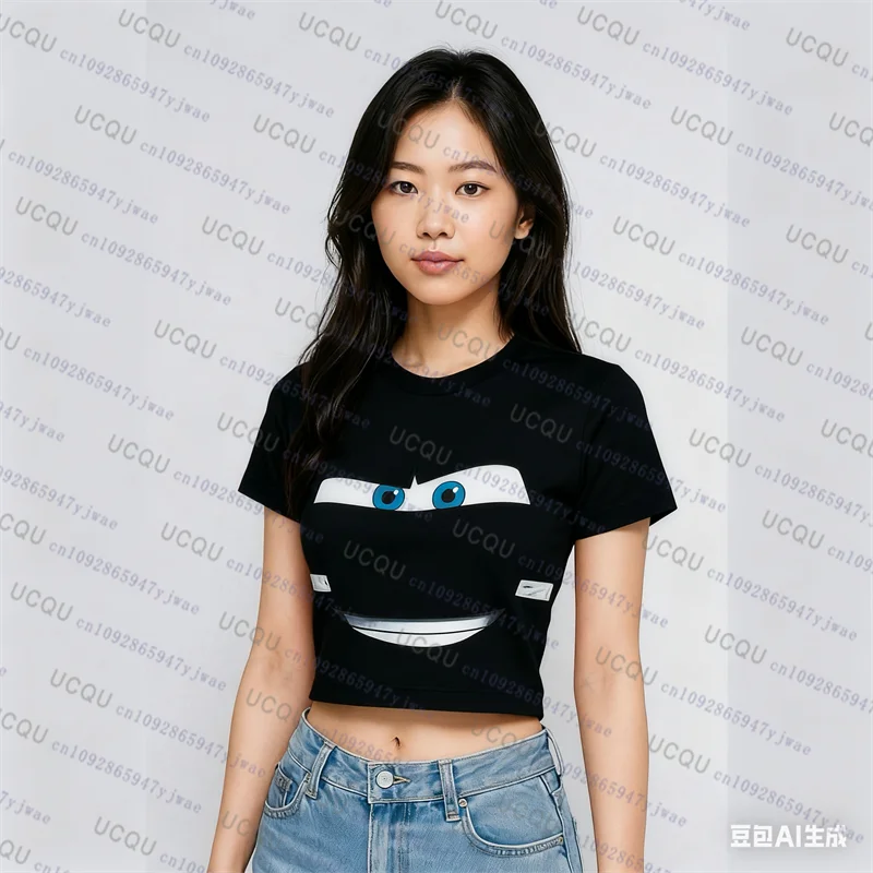 

Модная женская укороченная футболка с изображением молнии Mcqueen Cars, женская футболка с 3D принтом, уличная одежда с короткими рукавами, свободные повседневные пижамные топы Y2K