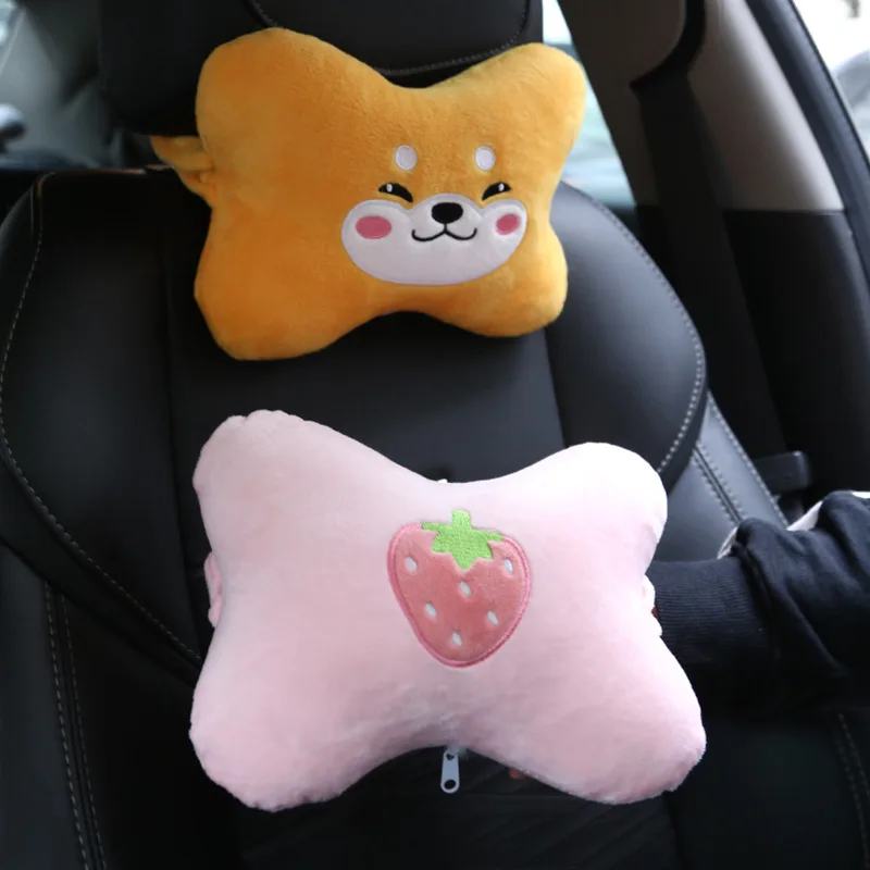 Creative Cartoon Cute Automotive Headrest Flange Plush Neck Pillow Car Interior Design Girls\' Seat Comfortable Pillow