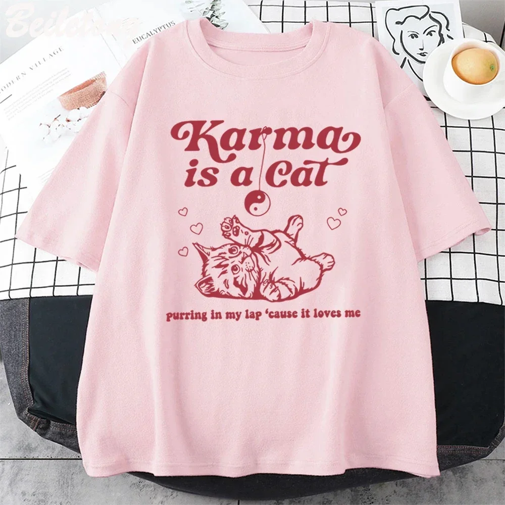 Karma Is A Cat 2024 Taylor Midnights Album Tshirt Short Tee Shirt Meet Me at Midnight Tops Camisetas Unisex Dropshipping