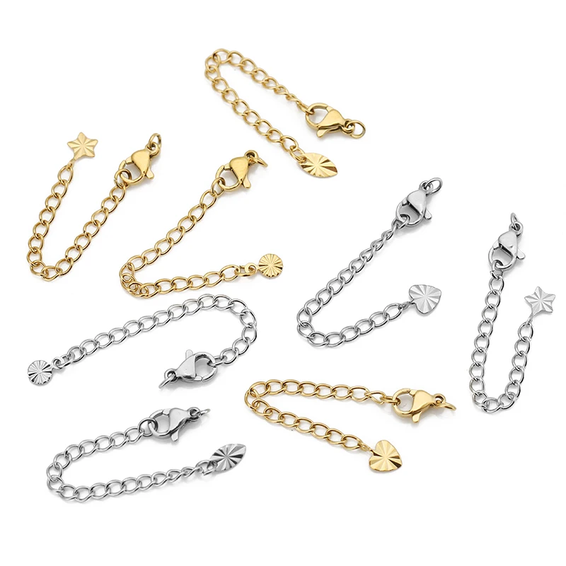 10pcs 스테인레스 스틸 확장 DIY 쥬얼리에 대 한 랍스터 걸쇠와 확장 된 꼬리 체인 팔찌 목걸이 커넥터 만들기