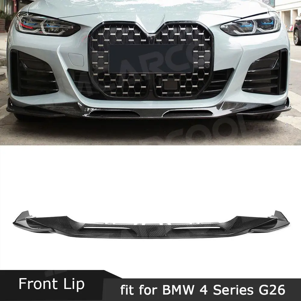 Front Lip 3 segments for BMW 4 Series G26 M Sport Sedan 2020+ Bumper Guard Spoiler Add On Style Dry Carbon Fiber