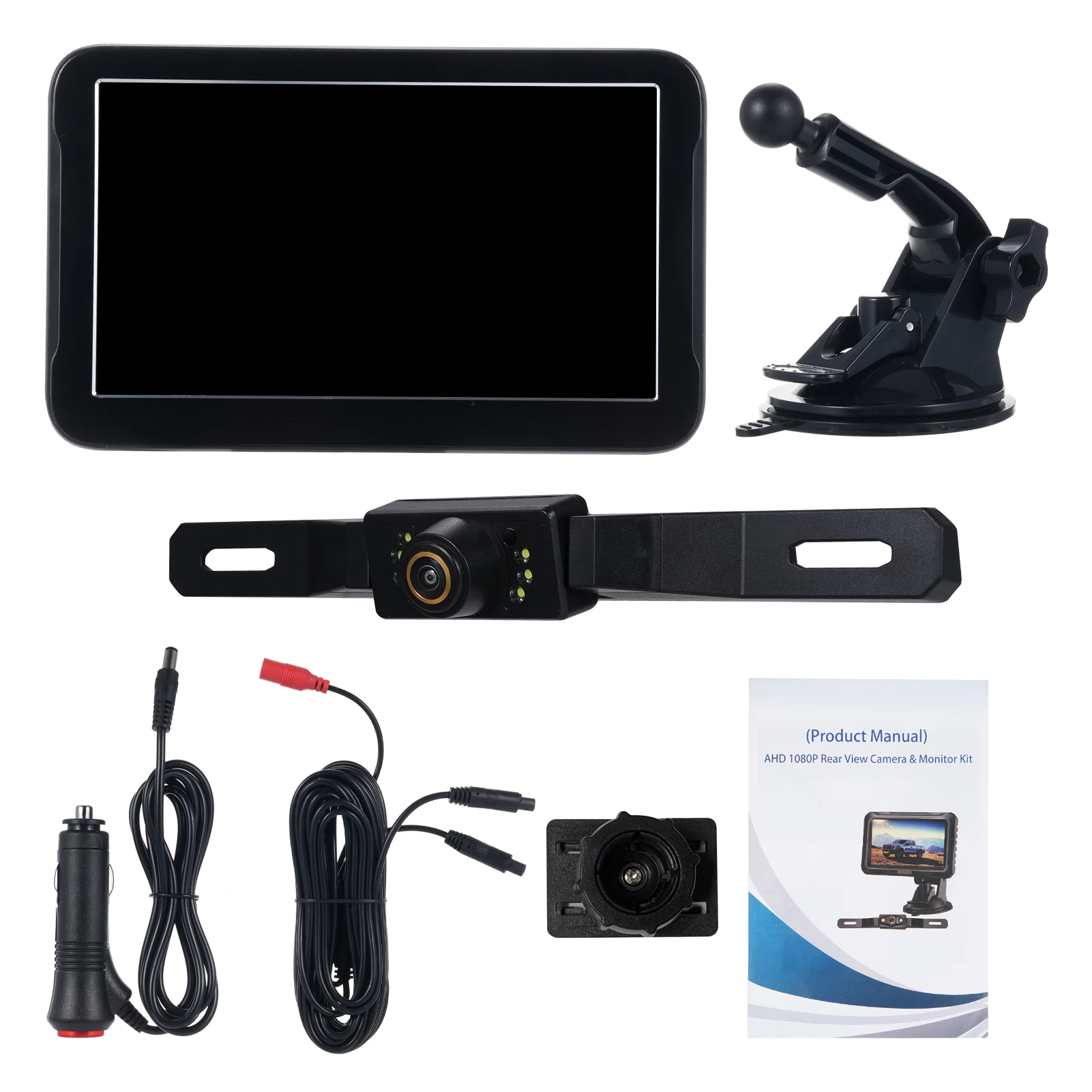 كاميرا الرؤية الخلفية المقاومة للماء مع شاشة IPS مقاس 7 بوصات، وكاميرا احتياطية للرؤية الليلية AHD، 150 °   خطوط توجيه واسعة الزاوية وقابلة للتعديل