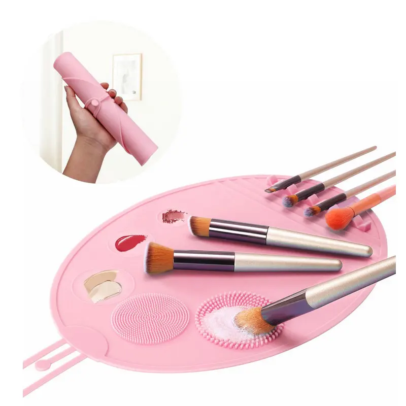 3 in-1 Silicone Makeup Mat Palette with Brush Cleaner for Mixing Foundation Eye Shadow Nail Art  Gel Pad Tray