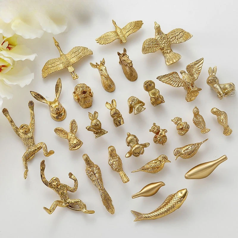 

Creative personalized decorative brass small handle Nordic light luxury bird carp rabbit pure copper cabinet door drawer handle