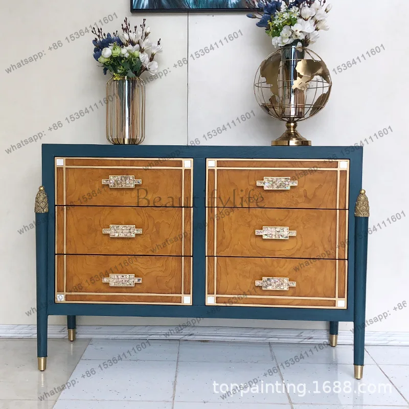 Armoire de luxe légère à six coffres, coque, meubles entièrement en bois massif, armoire latérale post-moderne