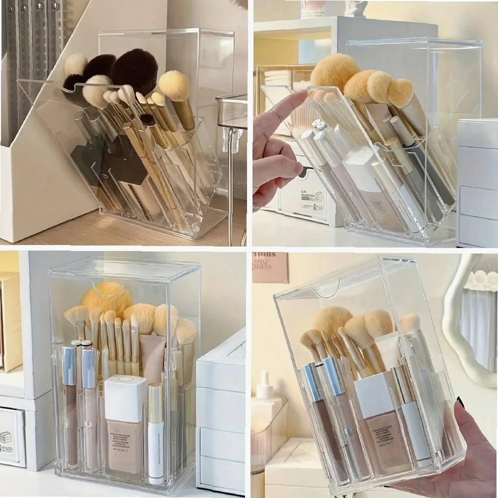 

1 PC Clear Acrylic Adjustable Makeup Brush Holder, No-Drill Cosmetic Organizer for Vanity Desk Storage Box