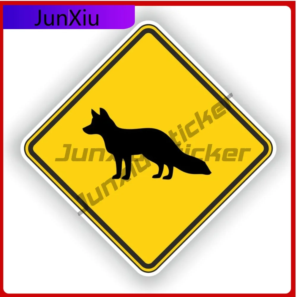 

Cartoon Fox Warning Yellow Square Sticker Animals Graffiti Vinyl Decals Decorative Camper Motorcycle Camping Vinyl Car Stickers