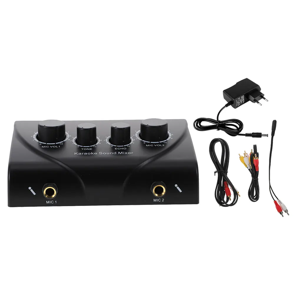 

1 set Dual Microphone Inputs Karaoke Sound Mixer Black ABS Low Noise High Quality Audio DJ Equipment Mini Mixer KTV