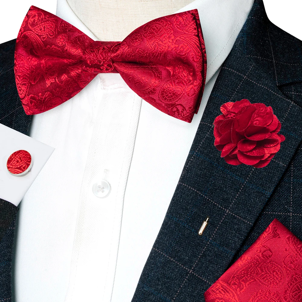 Champagner-Seiden-Jacquard-Paisley-Fliege für Herren, Brosche, Einstecktuch, Manschettenknöpfe-Set, vorgebundene Fliege mit Schmetterlingsknoten für Männer, Hochzeit, Geschäft – Detail 3
