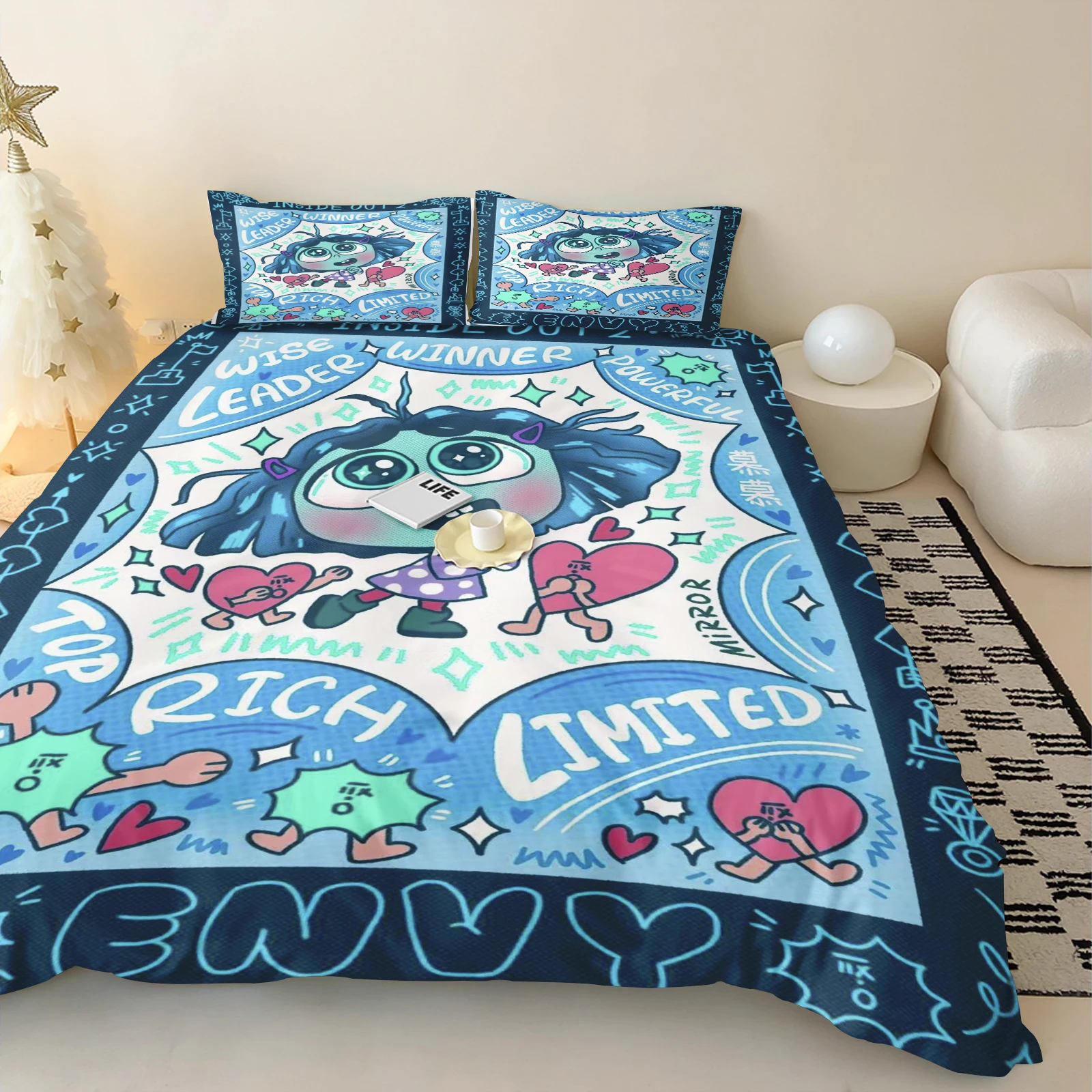 Disney Inside Out Dekbedovertrek Cartoon Anime 3D Schattig Meisje Kinderkamer Set ​ Polyester volwassen cadeau 2/3 stuks beddengoed