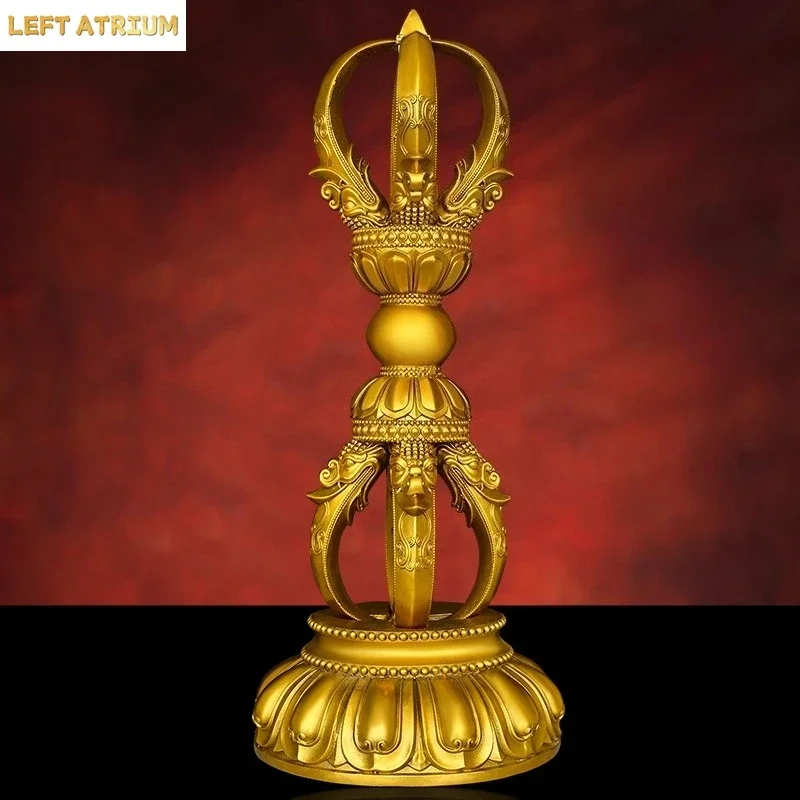 Solid Brass Vajra Scepter with Base Five-Pronged Vajra Scepter Desktop Home Living Decor