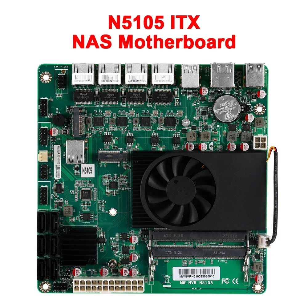 Intel N5105 Nas Industrial Motherboard Home 4 Cores 4 Threads Processor 4x2.5G i225 Network M.2 Slot 6xSATA DP HD Low Power