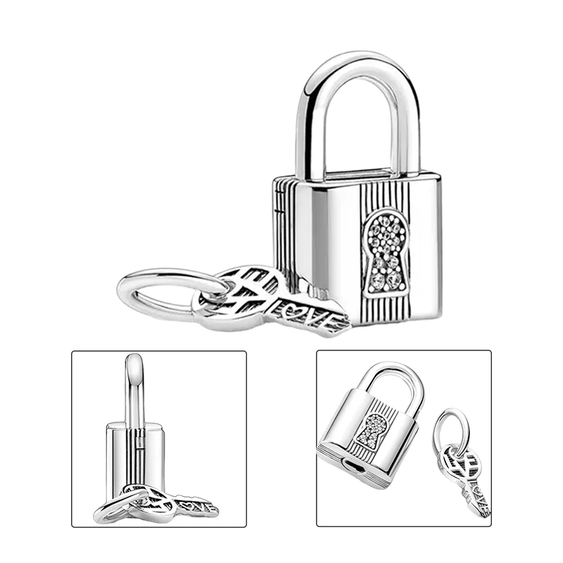 925 Sterling Silver Padlock And Key Pendant Charm For Women Jewelry Making DIY Bracelets Necklaces Zircon Stones Valentines Day