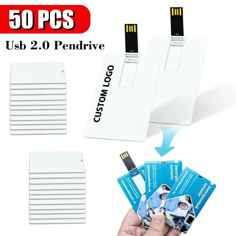 50 PCS/LOT Free DLY Logo pendrive Real Capacity Credit Card 4GB 8GB 16GB 32GB USB 2.0 Flash Drive 1GB 2GB Business Gift