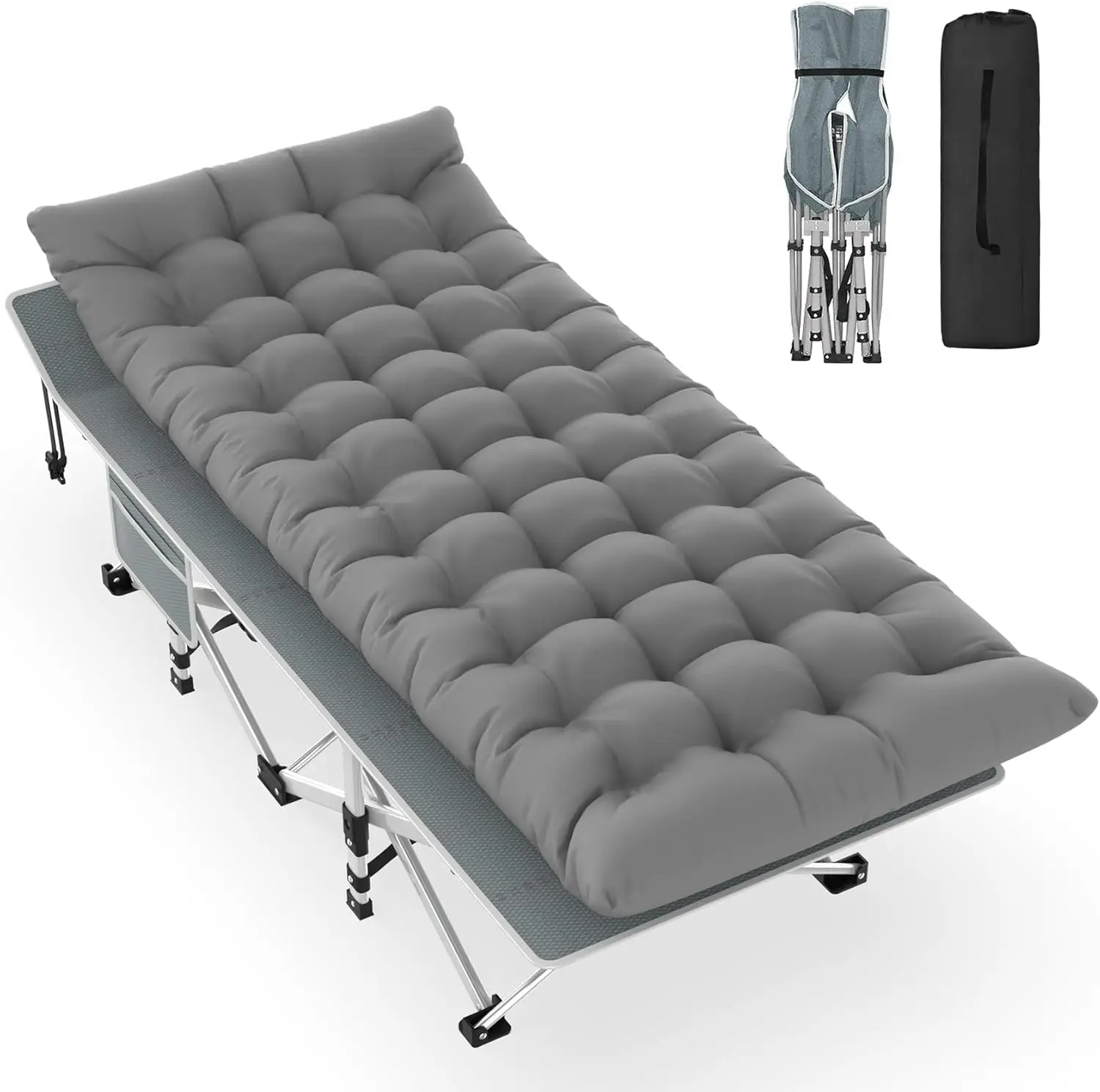 

Folding Camping Cot for Adults, Portable Sleeping Cot with Carry Bag, 1200D Oxford Fabric, Supports 500lbs, Charcoal Grey