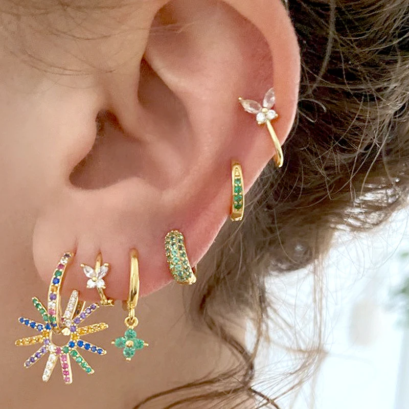 1 قطعة مطلي 24K الذهب أحادية أقراط مشبكية للنساء الهندسة تشيكوسلوفاكيا الزركون الأذن الأصفاد غير ثقب الأقراط مجوهرات حفلات الزفاف #6