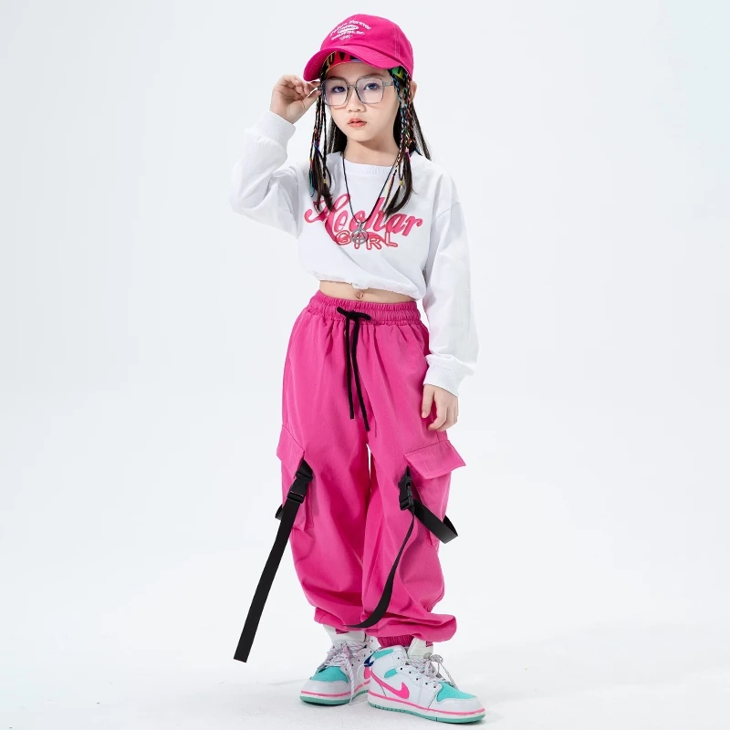 Rose Red Cargo Pants for Teenage Kids New Fashion Spring Summer Streetwear Hip Hop Sweatpants for Girls 4 6 8 10 12 13 14 Years