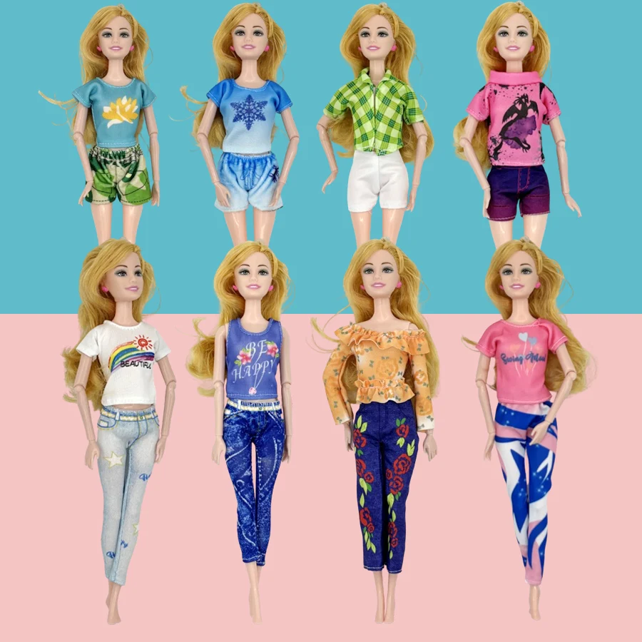 4 stks 1/6 pop Mode Casual Kleding Set Top Shorts en Broek voor Meisje Pop Accessoires DIY speelgoed Poppenhuisminiaturen
