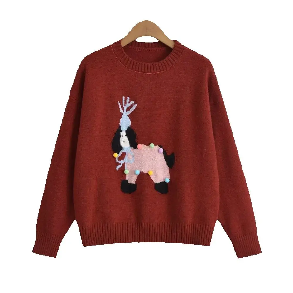 

Women's Seam Loose Top Round Neck Long Sleeve Knitted Animal Print Autumn/Winter New Fashion Sweater Hoodie