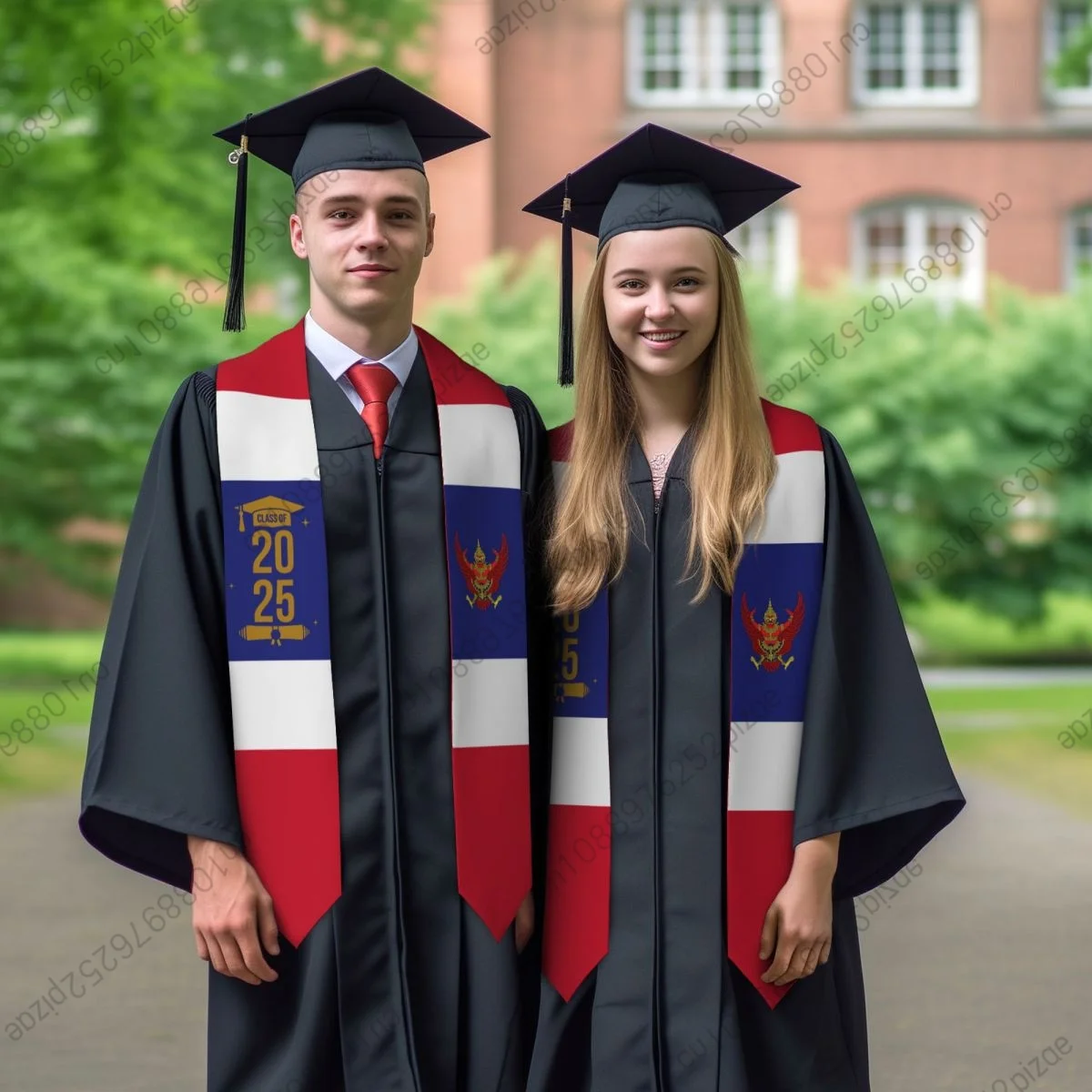 

New Thailand Flag Unisex Top Print Graduation Stole Sash Adult Plain Graduate Honor Stole Class of 2025