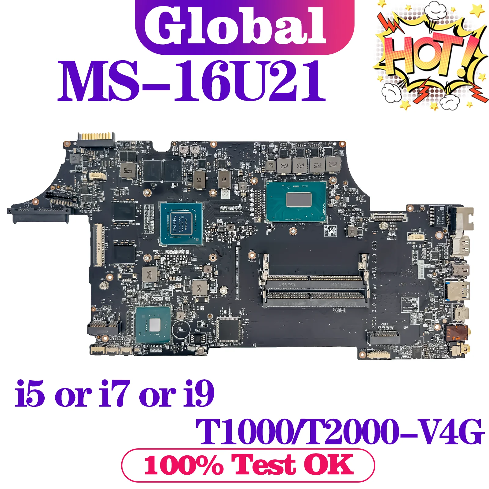 

KEFU Mainboard For MSI MS-16U21 MS-16U2 WE65 Laptop Motherboard i5 i7 i9 9th Gen T1000/T2000-V4G