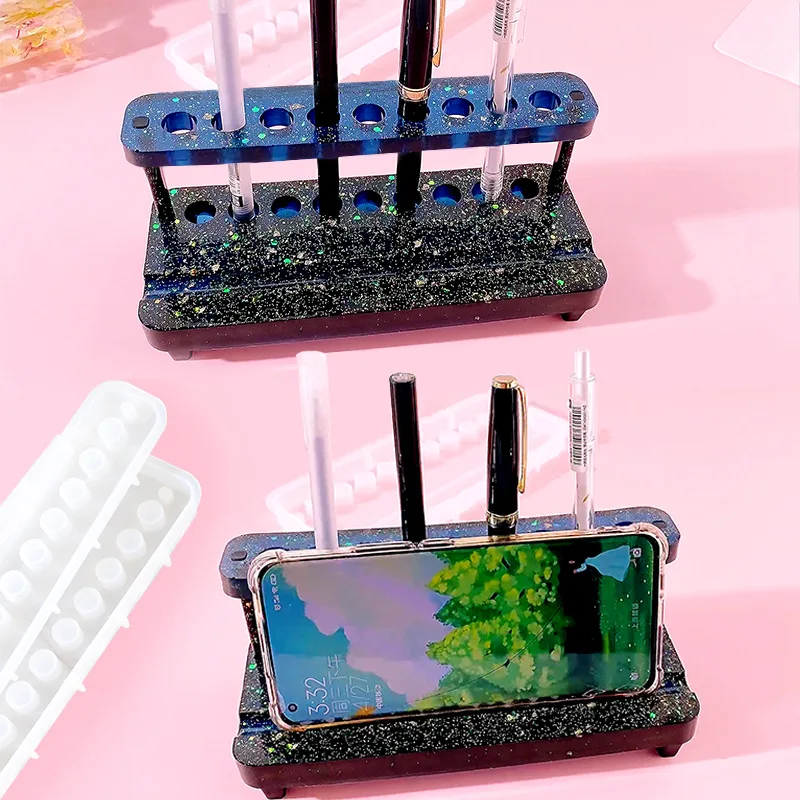 Pen Holder Mold Epoxy Resin Mold Phone Bracket Mobile Stand Silicone Mold Diy Home Office Crafts Jewelry Making Casting Tools