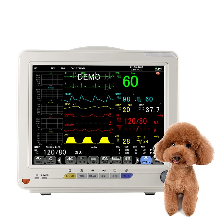 Medical multi-parameter vet monitor Nibp etco2 capnograph veterinary monitor