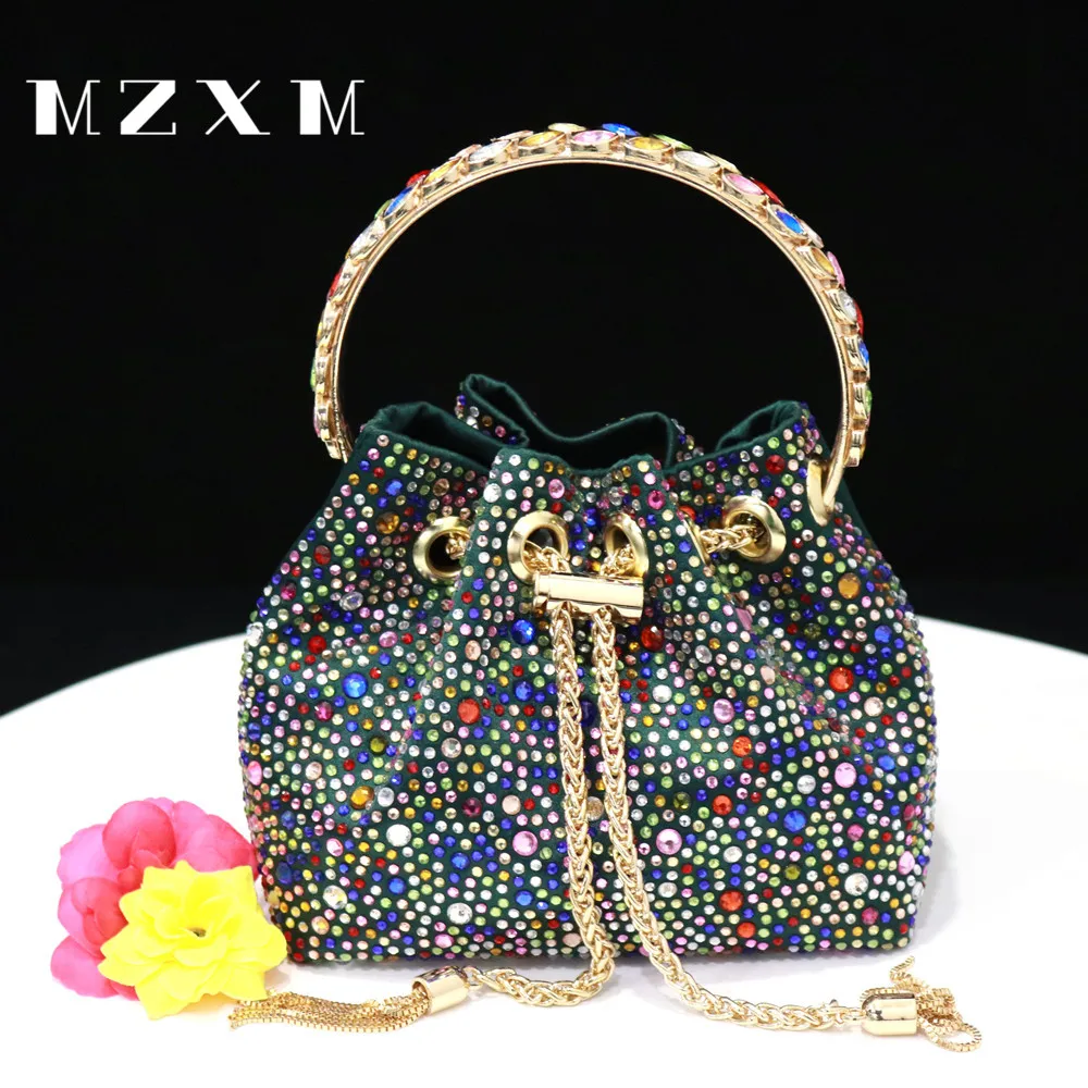 Imagem -02 - Bucket Carteira Evening Bolsa para Mulheres Festa e Noite Bolsas com Cristal Rhinestone para Festa de Casamento Prom Dress Chain Bag