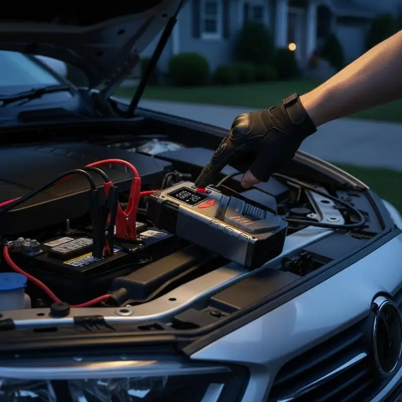 Portable jump starter with air compressor 12V gasoline car 150 PSI car tire air pump, with LED light and pressure gauge